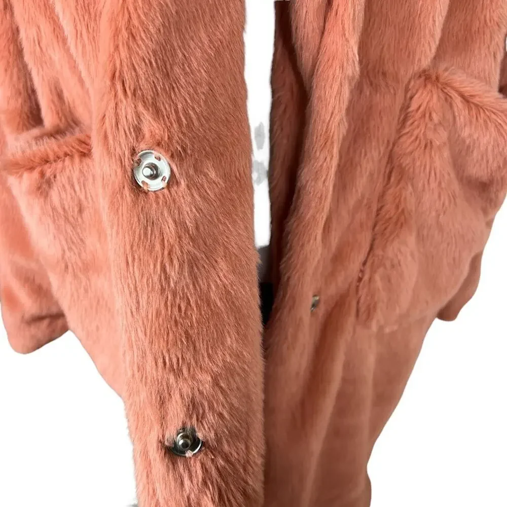 4SI3NNA Hallie Faux Fur Coat in Peach NWOT Small - Picture 7 of 12